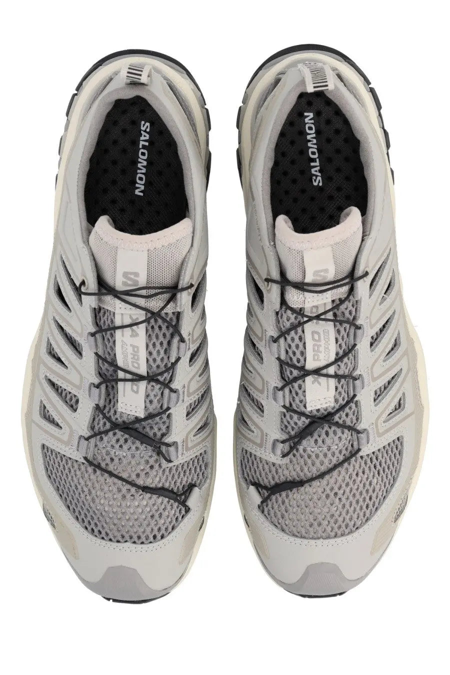 Light gray Salomon XA Pro 3D Amphib unisex trail running shoes with mesh uppers and black laces