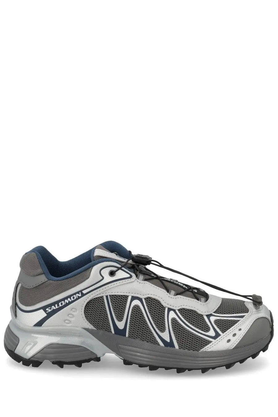 Salomon unisex xt whisper sneaker silver trail running shoe in gray and navy with mesh upper and rubber outsole