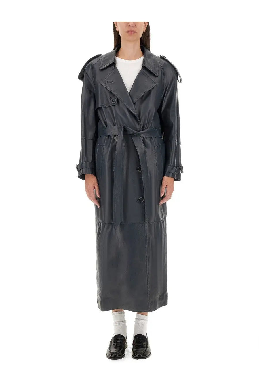 Salvatore Santoro Women's Leather Trench Coat Grey