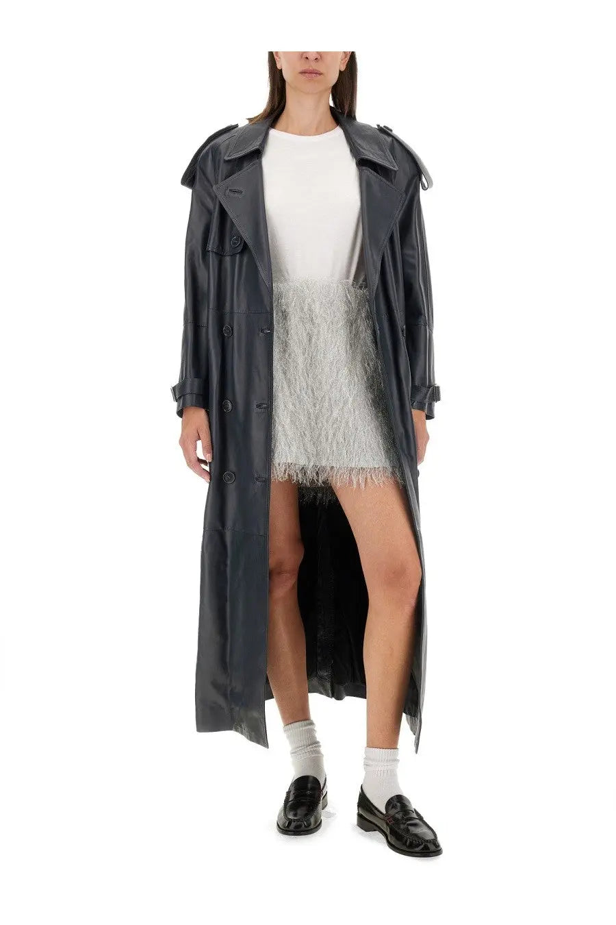 Salvatore Santoro Women's Leather Trench Coat Grey, view 2