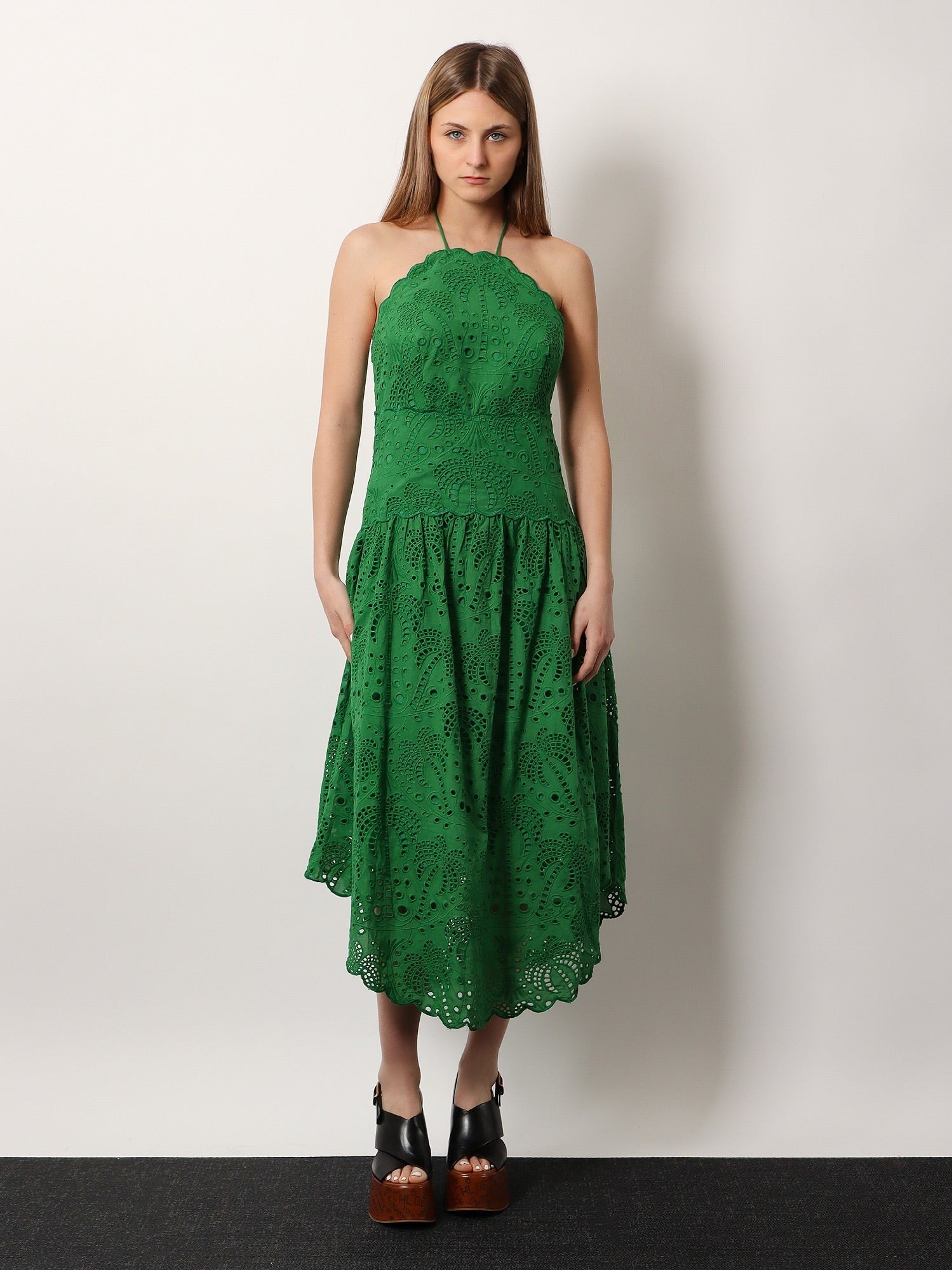 FARM Rio Women's Sangallo Lace Midi Dress Green