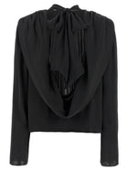 ROTATE Birger Christensen Satin Drapy Back Top Black, view 2