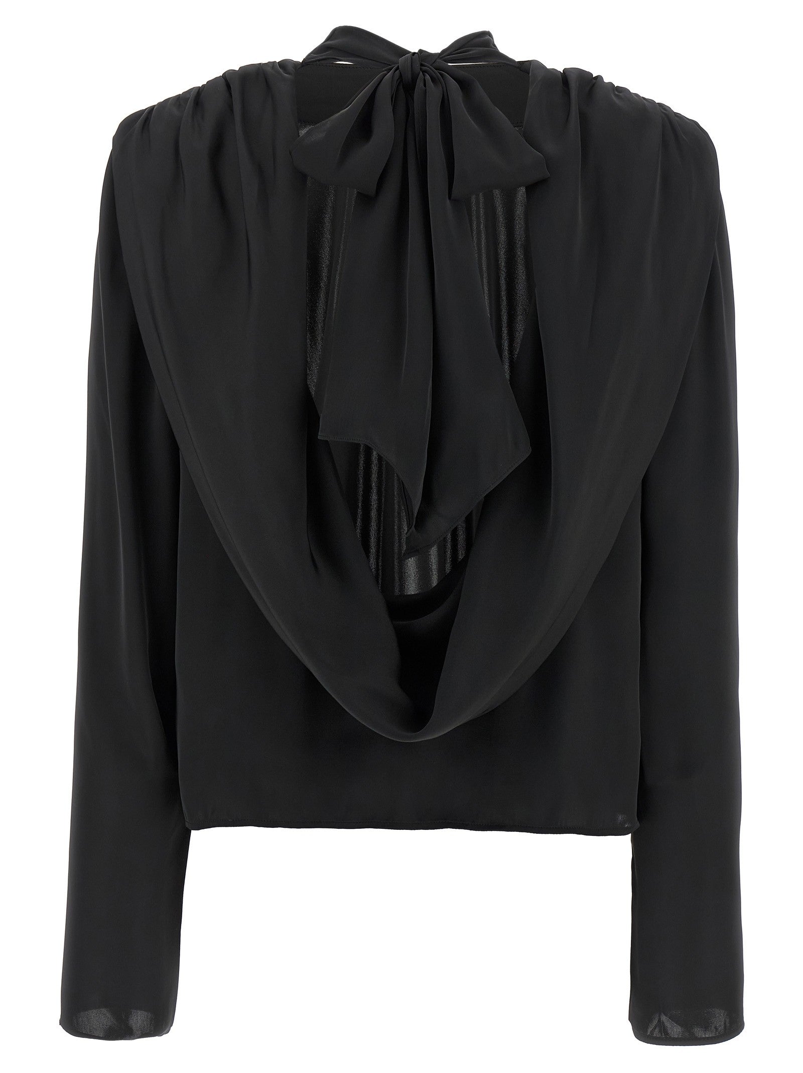 ROTATE Birger Christensen Satin Drapy Back Top Black