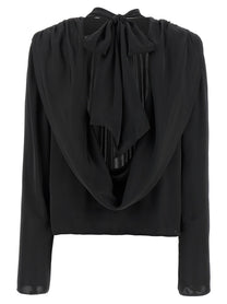 ROTATE Birger Christensen Satin Drapy Back Top Black