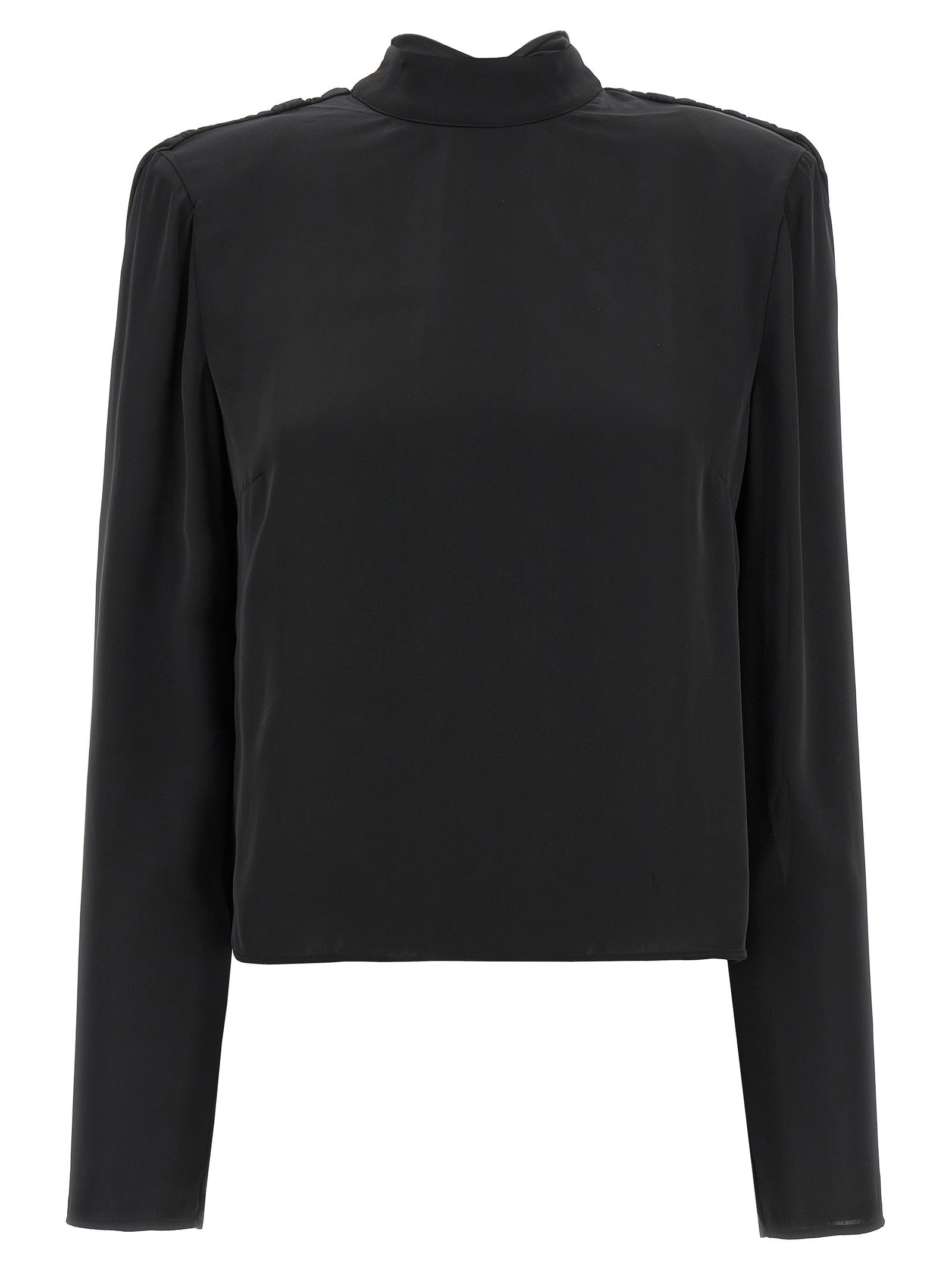 ROTATE Birger Christensen Satin Drapy Back Top Black