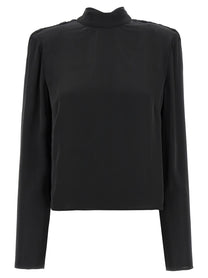 ROTATE Birger Christensen Satin Drapy Back Top Black
