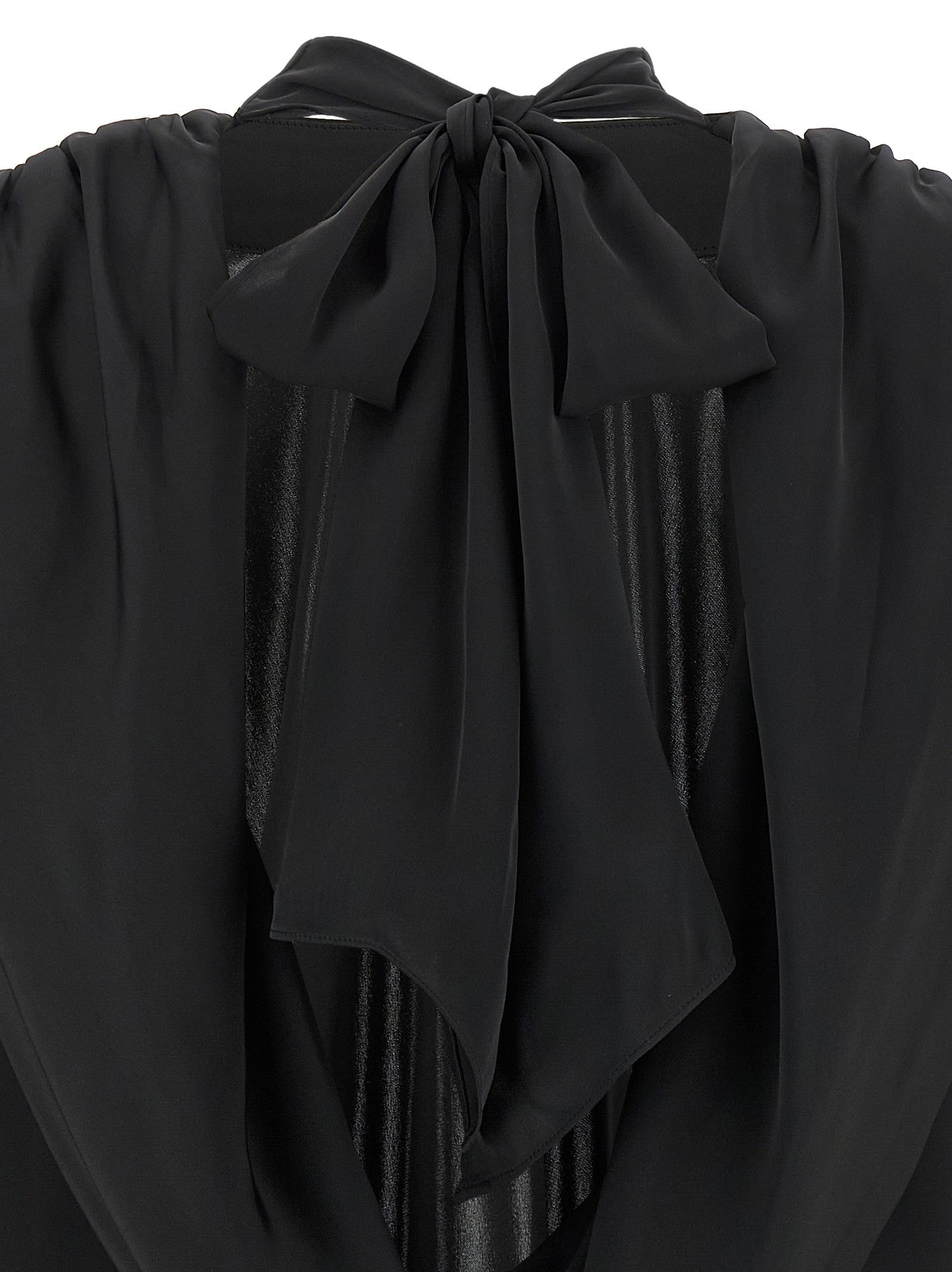 ROTATE Birger Christensen Satin Drapy Back Top Black