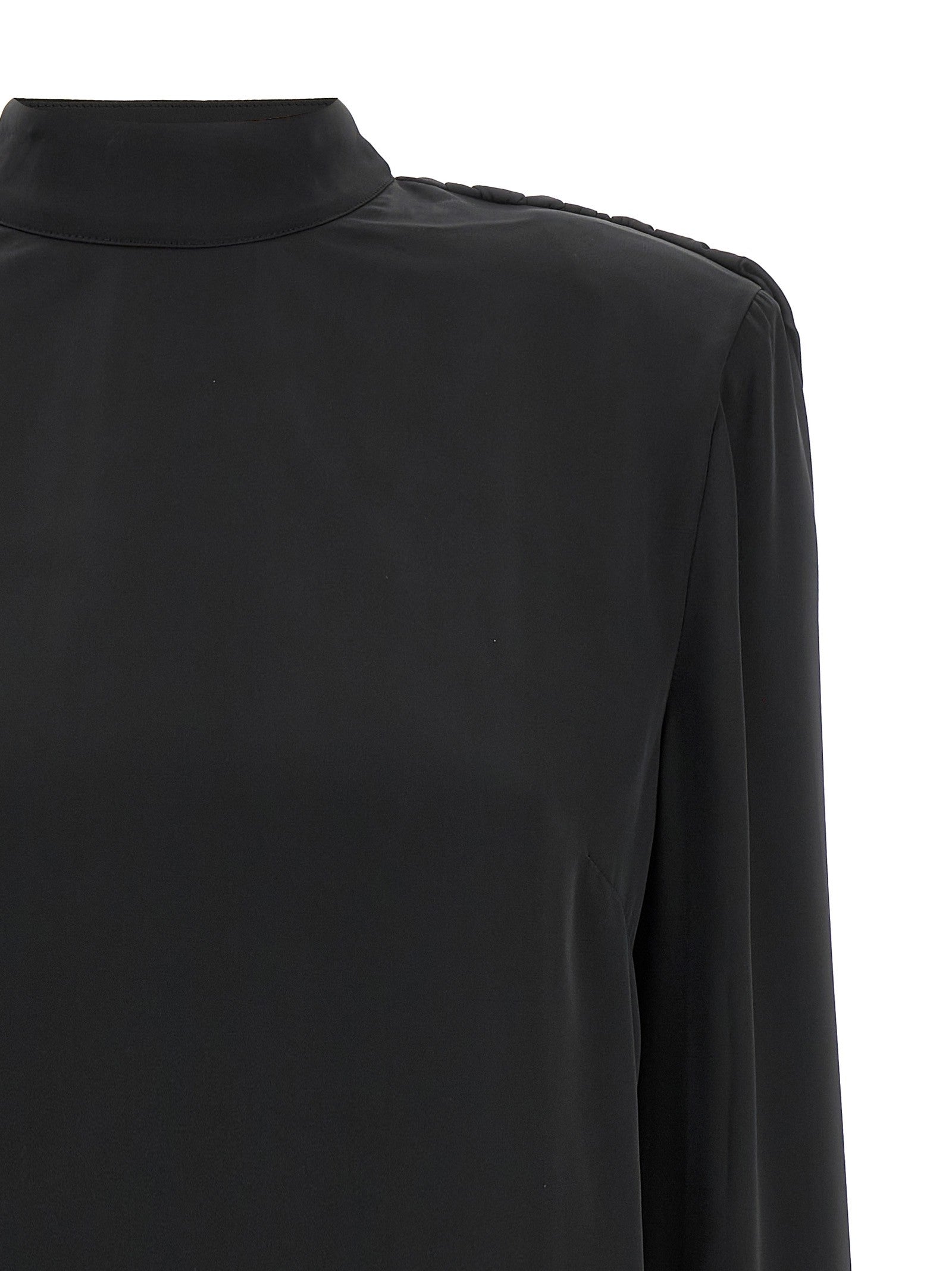 ROTATE Birger Christensen Satin Drapy Back Top Black
