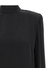ROTATE Birger Christensen Satin Drapy Back Top Black