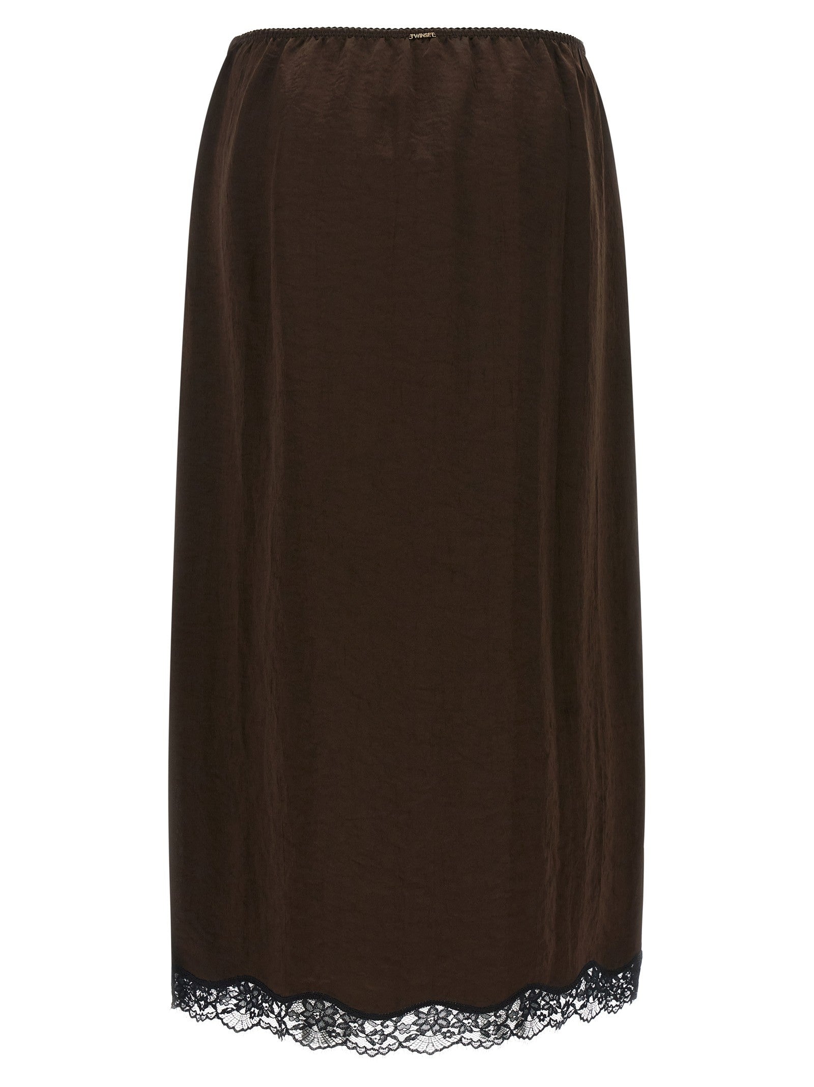 Twin Set Satin Froissé and Lace Skirt Brown