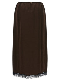 Twin Set Satin Froissé and Lace Skirt Brown