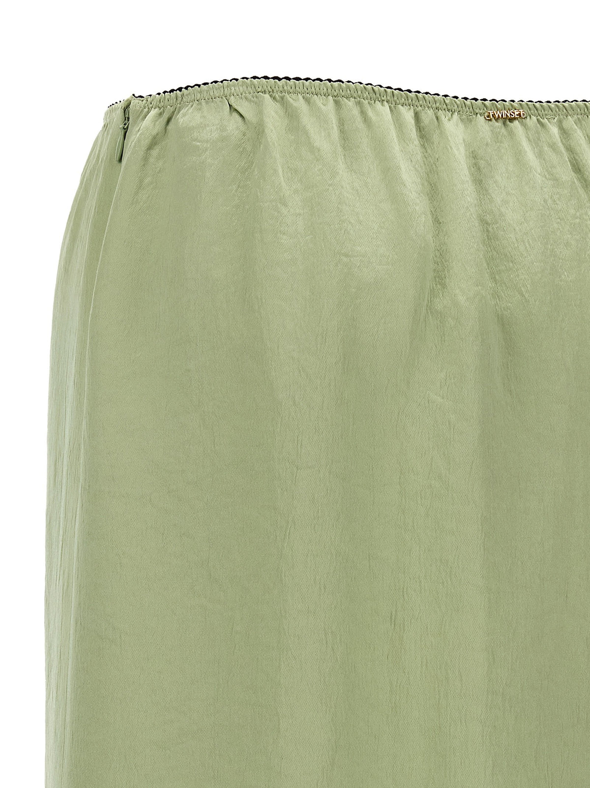 TWINSET Satin Froissé and Lace Skirt Green