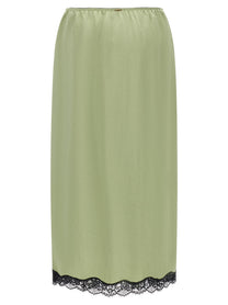 TWINSET Satin Froissé and Lace Skirt Green
