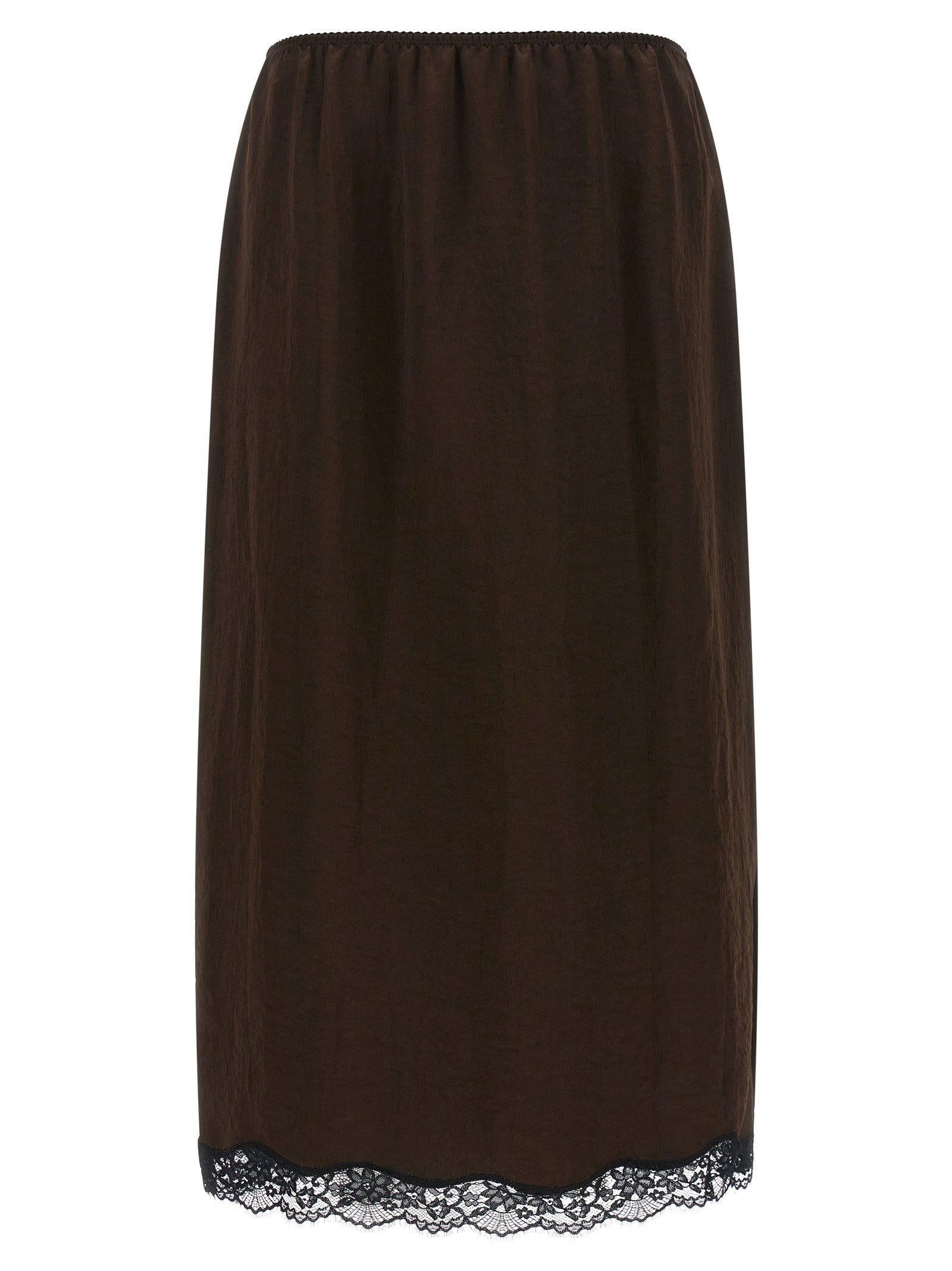 Twin Set Satin Froissé and Lace Skirt Brown