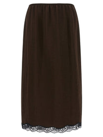 Twin Set Satin Froissé and Lace Skirt Brown
