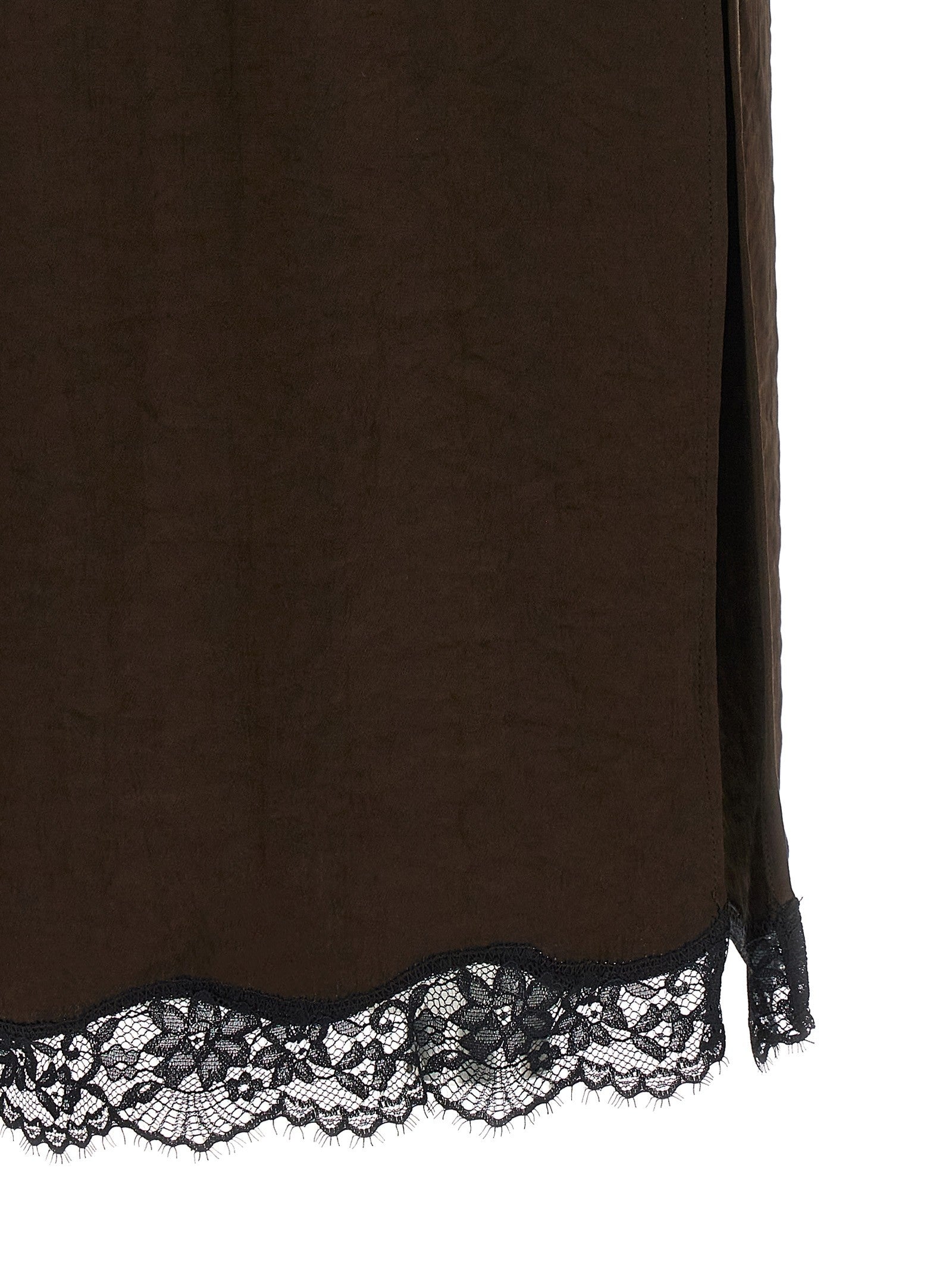 Twin Set Satin Froissé and Lace Skirt Brown