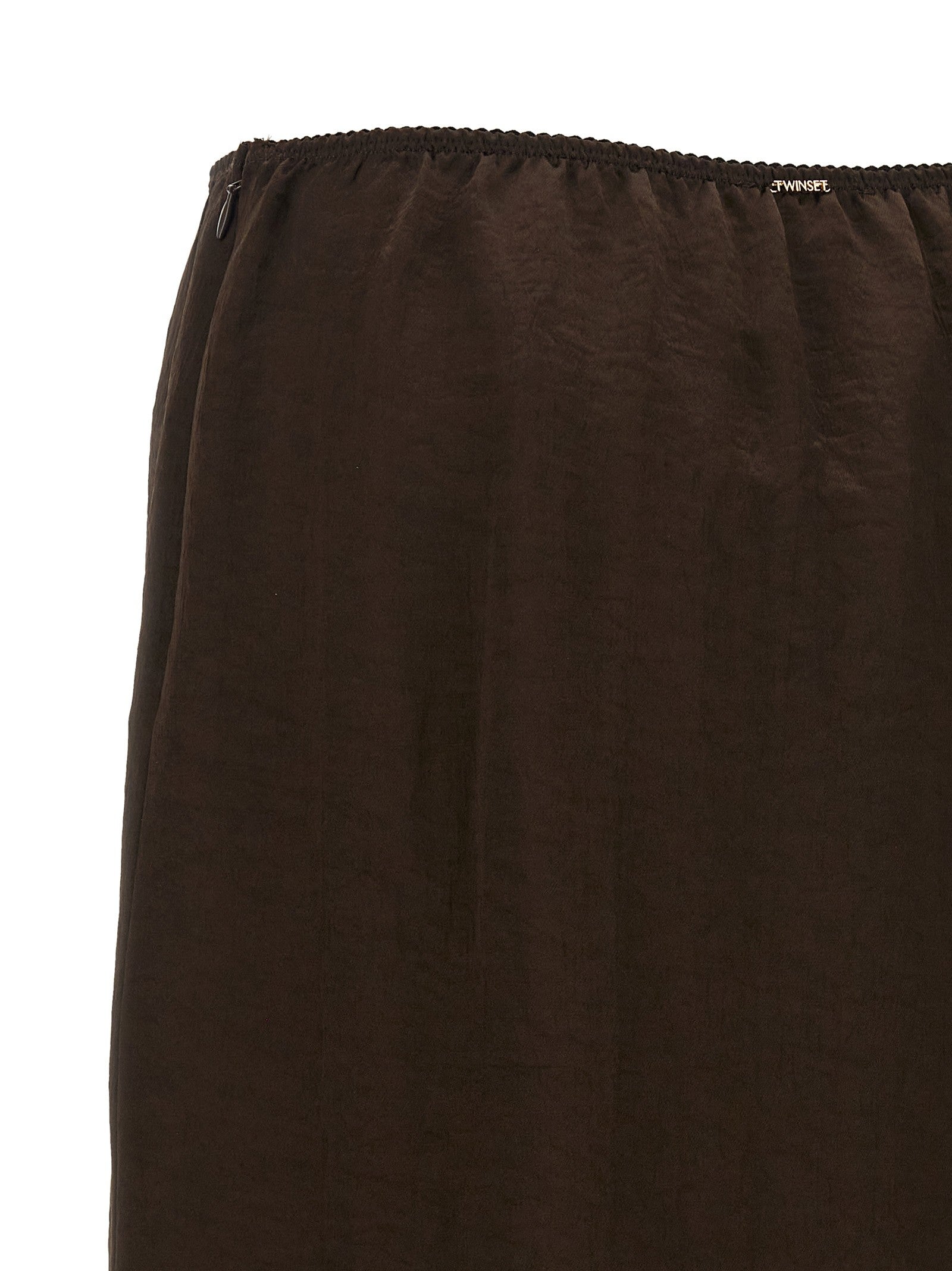 Twin Set Satin Froissé and Lace Skirt Brown