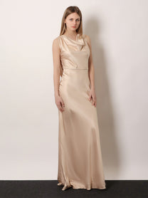 Actualee Women's Satin Long Dress Beige