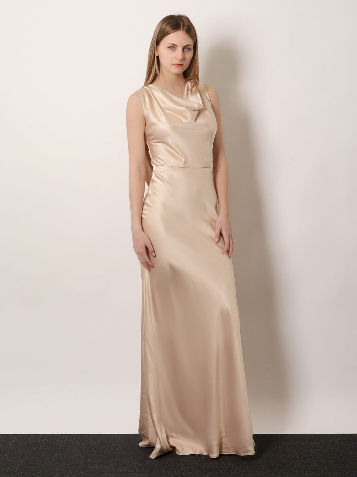 Actualee Women's Satin Long Dress Beige