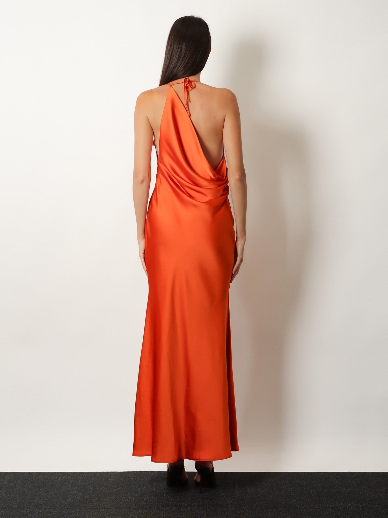 Actualee Women's Satin Long Dress Orange