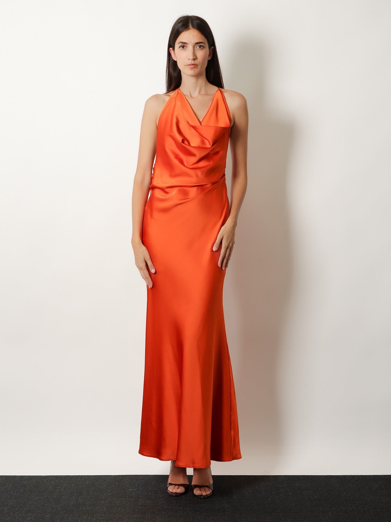 Actualee Women's Satin Long Dress Orange