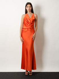 Actualee Women's Satin Long Dress Orange