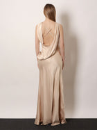 Actualee Women's Satin Long Dress Beige