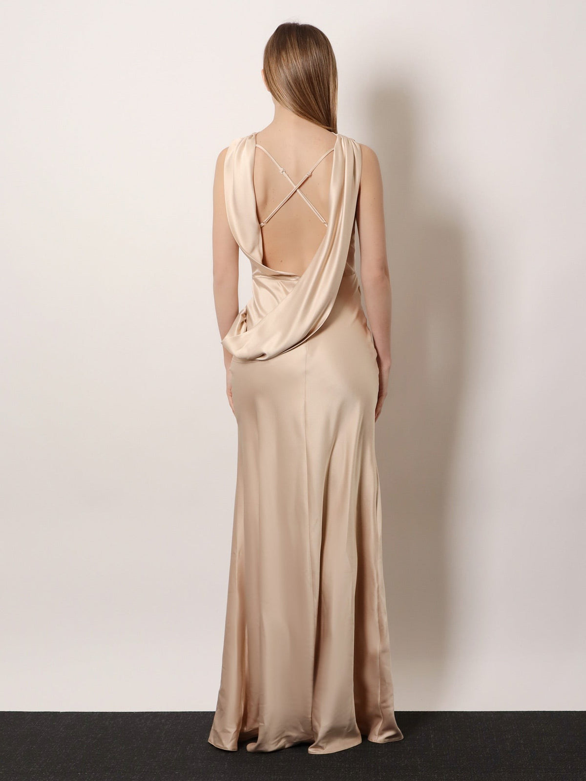 Actualee Women's Satin Long Dress Beige