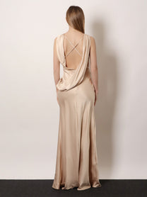 Actualee Women's Satin Long Dress Beige