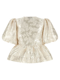 Ganni Satin Peplum Blouse White