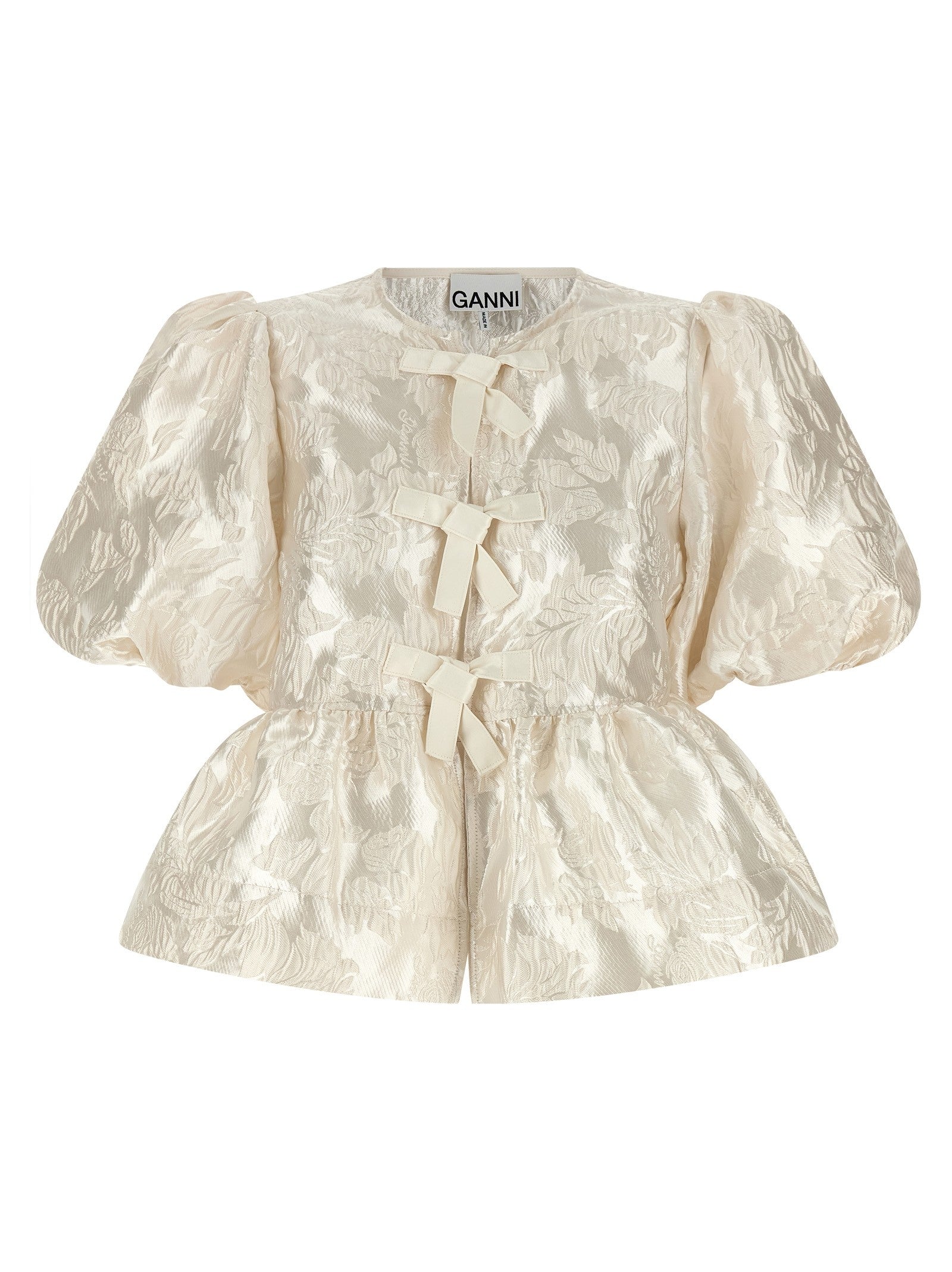 Ganni Satin Peplum Blouse White