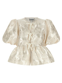 Ganni Satin Peplum Blouse White