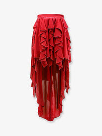 Actualee Women's Satin Ruffled Skirt Red