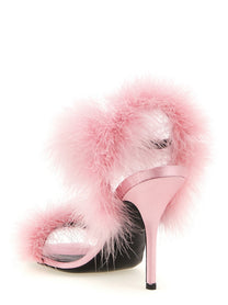 Moschino Satin Sandals and Feathers Blue