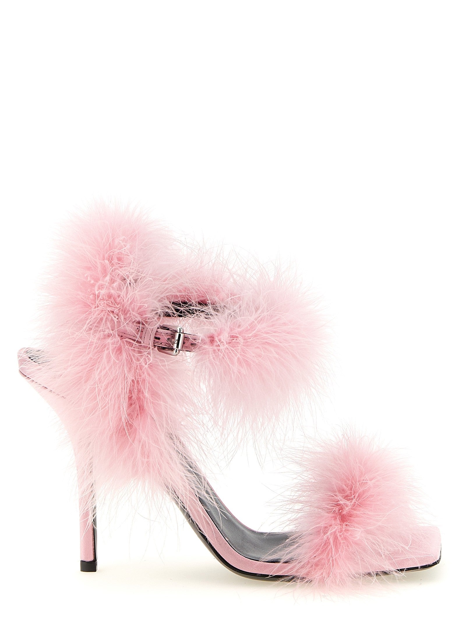 Moschino Satin Sandals and Feathers Blue