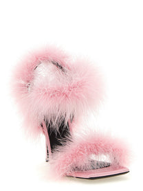 Moschino Satin Sandals and Feathers Blue