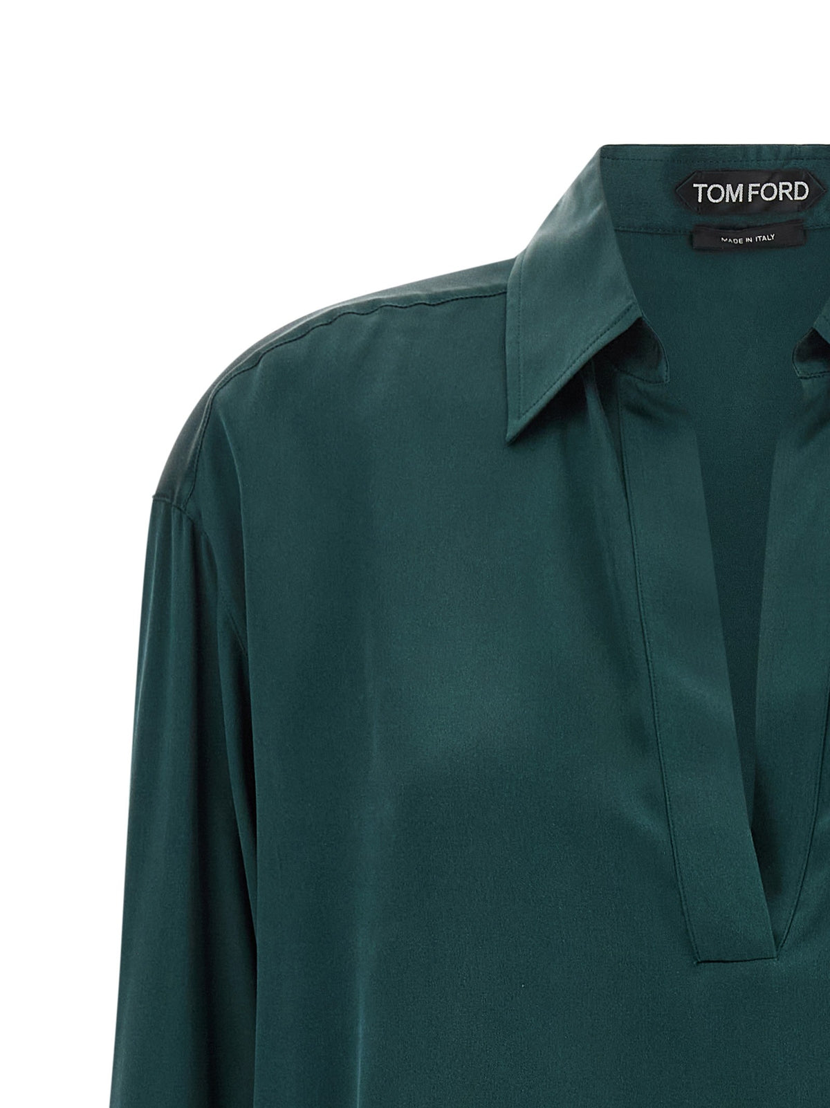 Tom Ford Satin Silk Polo Shirt Green, view 3