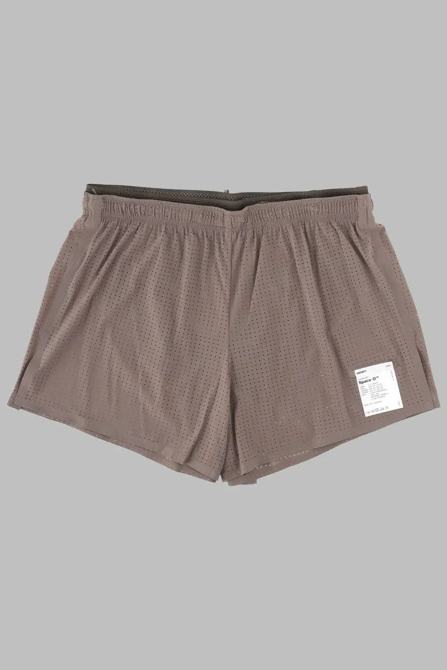 Tan perforated mesh shorts with elastic waistband from satisfy mens shorts space beige collection