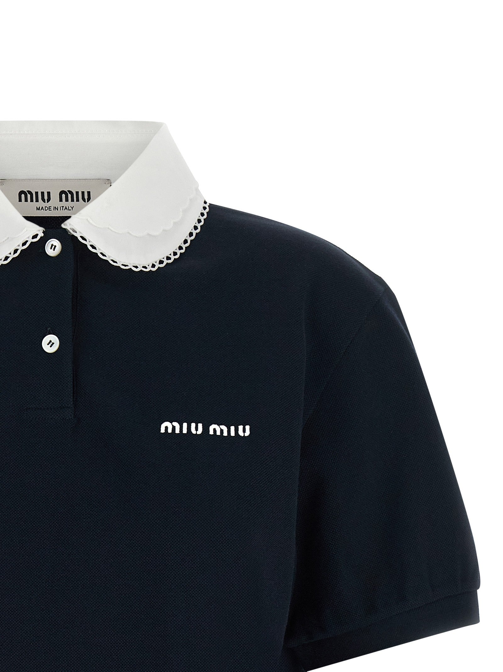 Miu Miu Scalloped Collar Polo Shirt Blue