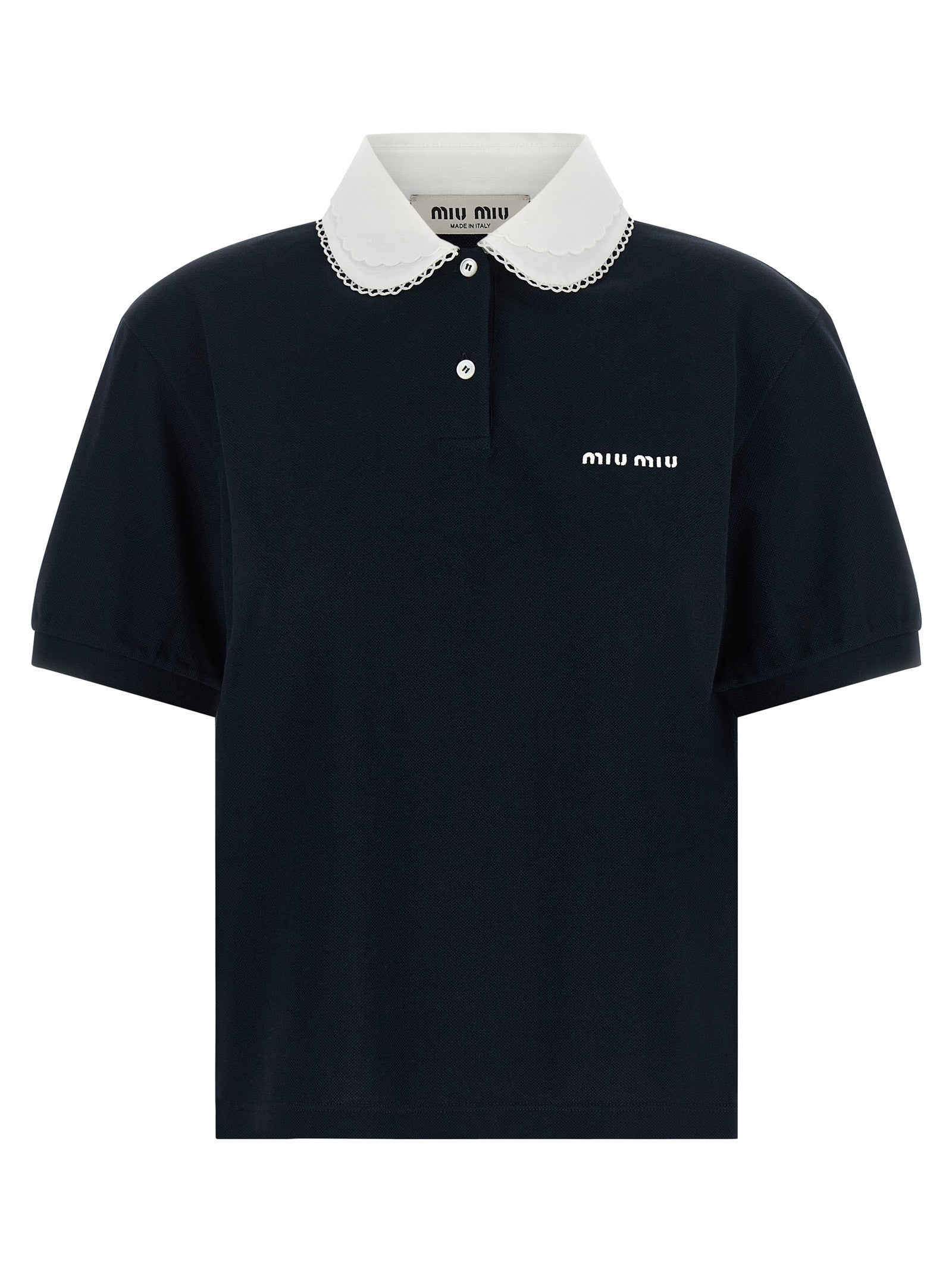 Miu Miu Scalloped Collar Polo Shirt Blue