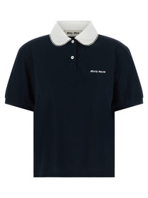 Miu Miu Scalloped Collar Polo Shirt Blue