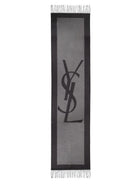 Saint Laurent Women's Jacquard Silk Cassandre Scarf Grey