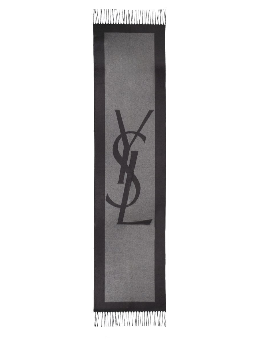 Saint Laurent Women's Jacquard Silk Cassandre Scarf Grey