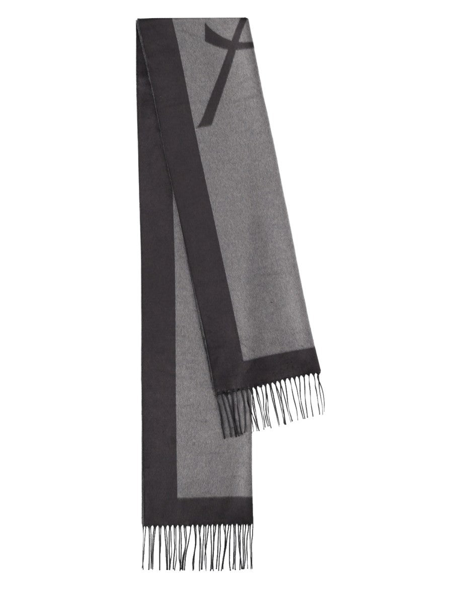Saint Laurent Women's Jacquard Silk Cassandre Scarf Grey, view 3