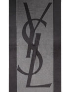 Saint Laurent Women's Jacquard Silk Cassandre Scarf Grey, view 2