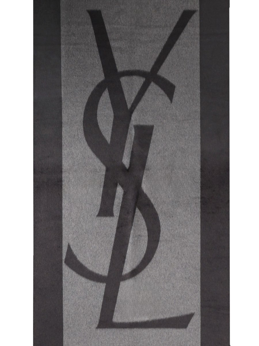 Saint Laurent Women's Jacquard Silk Cassandre Scarf Grey, view 2