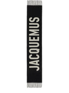 JACQUEMUS Unisex Fringed Wool Scarf Black