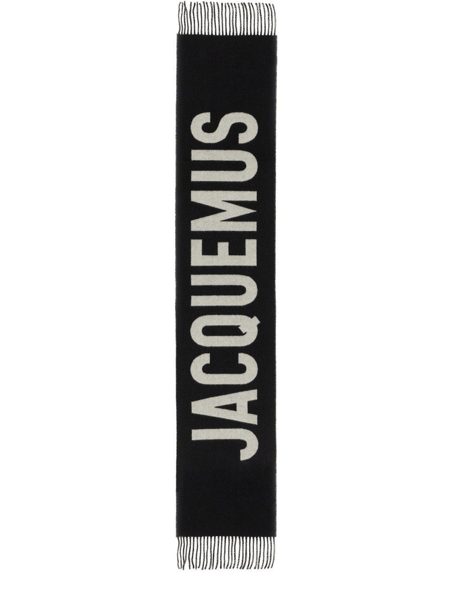 JACQUEMUS Unisex Fringed Wool Scarf Black