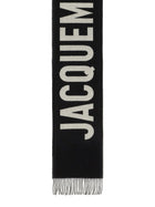 JACQUEMUS Unisex Fringed Wool Scarf Black, view 2