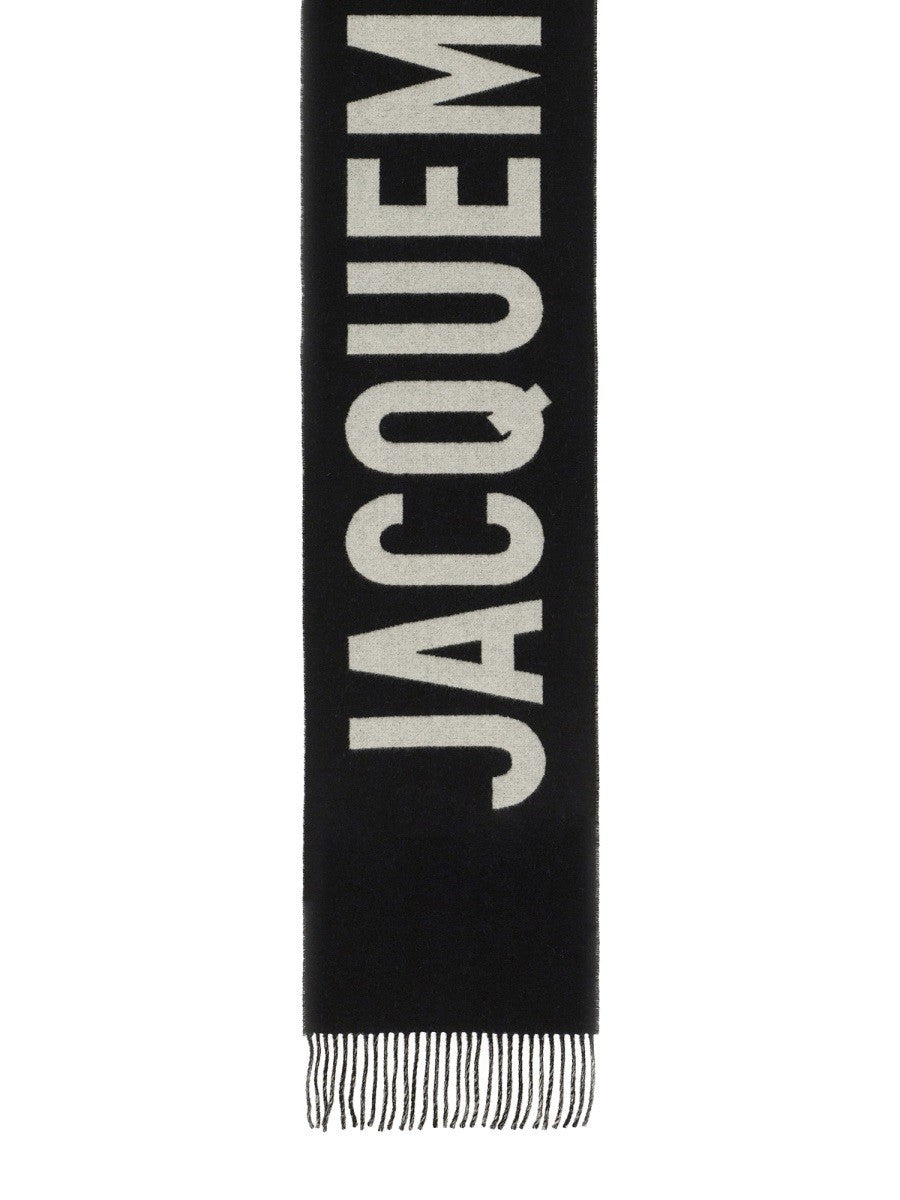 JACQUEMUS Unisex Fringed Wool Scarf Black, view 2